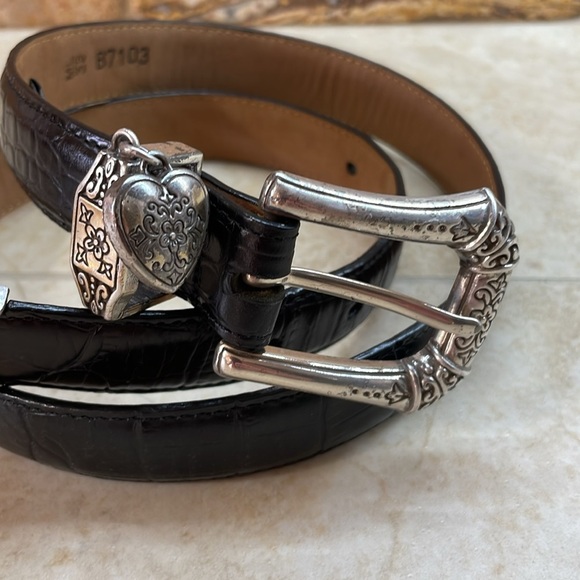 Brighton Women Animal Embossed Leather Belt Western Silver Buckle Black Size M/L - Picture 3 of 16